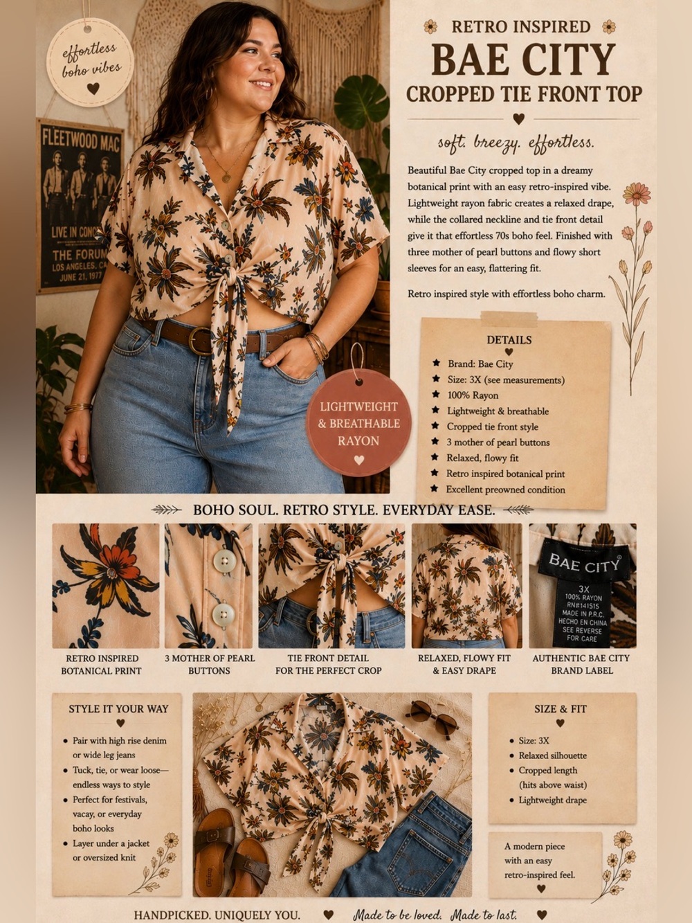 Bae City - Cropped Tie-Front Top in Botsnicsl Floral Print